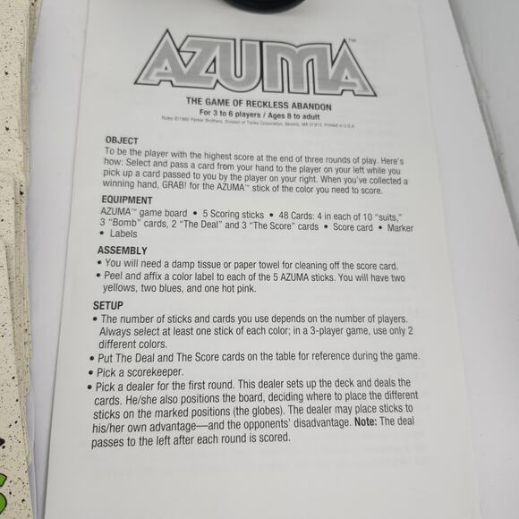 Azuma The Game Of Reckless Abandon Board Game 1992 Parker Brothers Vintage - Picture 6 of 12